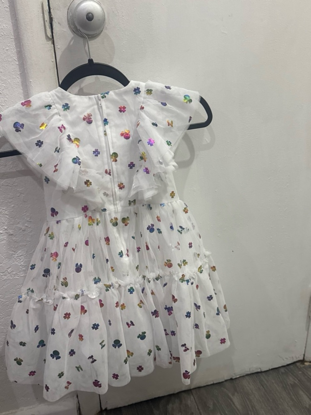 White Girls' Floral Sequin Ruffle Dress